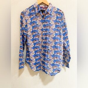 Talbots Blue Mediterranean Roll Sleeve Tab Button Shirt 100% Cotton (Small)